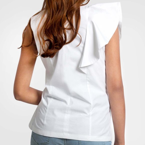 OLGYN Women’s White Top Ruffles Short Sleeves - Picture 2 of 5